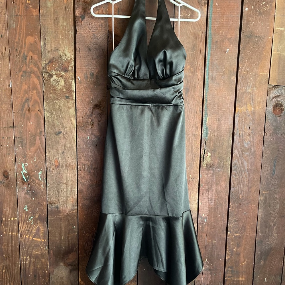 Black halter cocktail dress